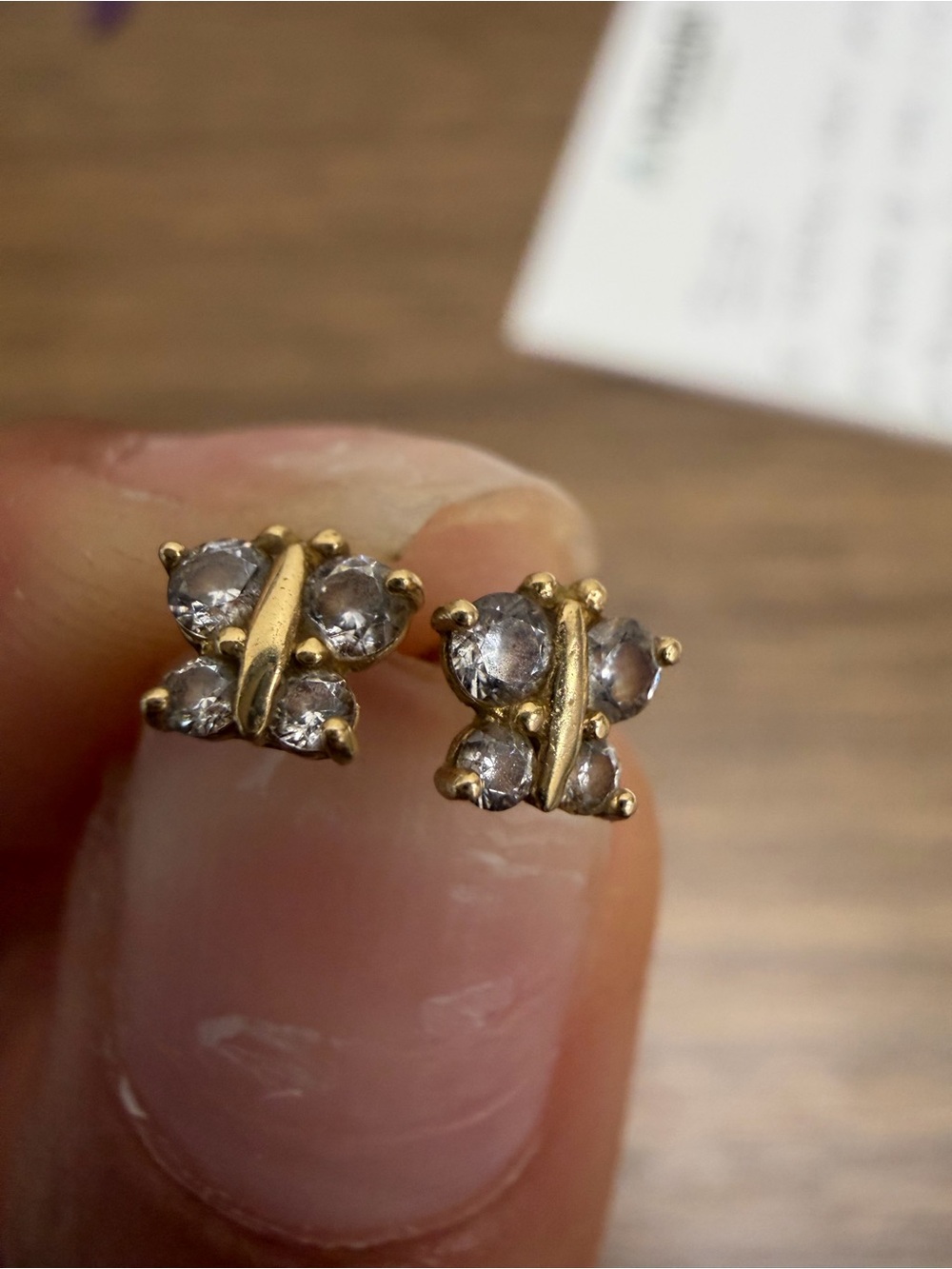 Kay Jewelers Gold Butterfly Earrings with Clear Stones